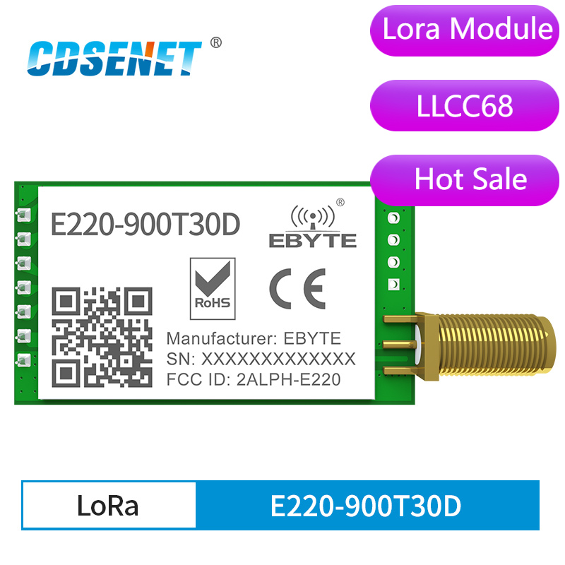 LLCC68 868MHz 915MHz LoRa Wireless Module 30dBm Long Range10km RSSI CDSENET E220-900T30D SMA-K UART Transmitter Receiver SEMTECH