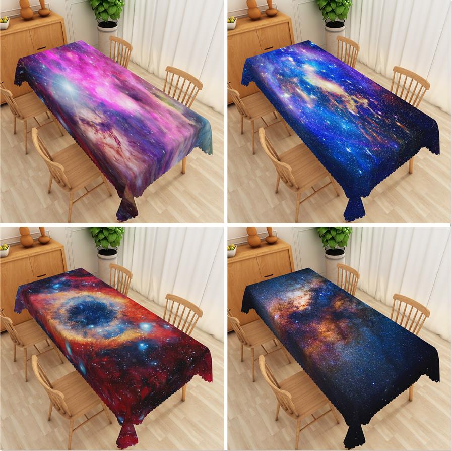 Laeacco 3D Space Galaxy Stars Rectangle Tablecloth Waterproof Psychedelic Sky Table Cover Kitchen Coffee Table Decor
