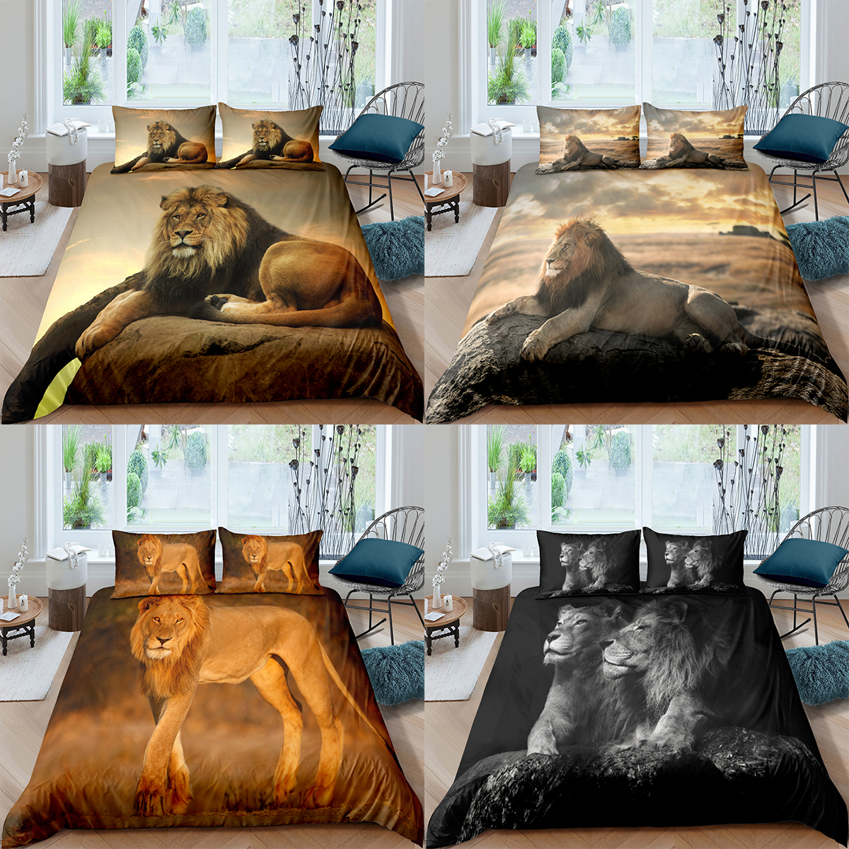 Home Textiles  3D Lion Duvet Cover Set Pillowcase Animals Bedding Set Queen and King Size Comforter Bedding Set