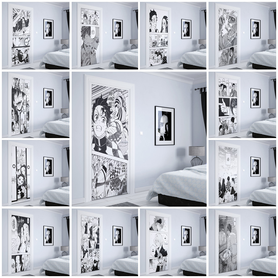 japanese cartoon comics Anime figure Demon Slayer door stickers door decoration PVC kids bedroom painting Home Decor wall art