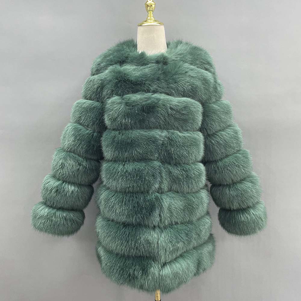 Janefur Long Fake Fur Coat Women  Full Sleeves 60cm  Artifical Fox Fur WholeWarm Winter Female Faux Fur Jackets