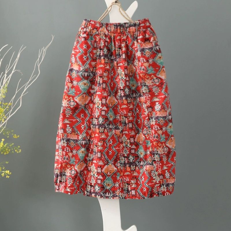 Print Vintage Skirt Midi Ladies Skirts Plus size Women Clothes Tulip High waist Cotton