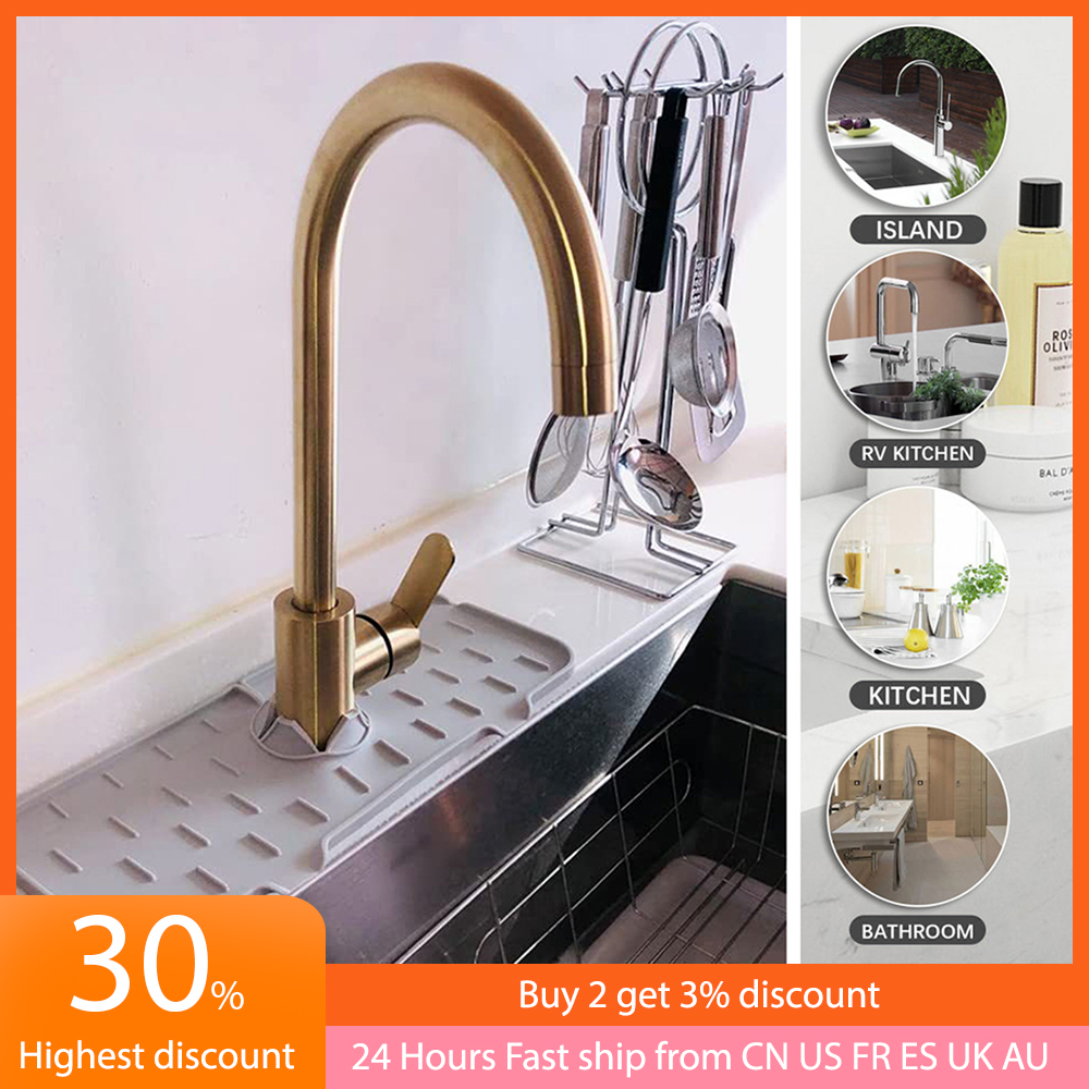 Faucet Sink Splash Catcher Washable Silicone Backsplash Guard Drying Mat Faucet Drip Kitchen Bathroom Counter Sink Splash Guard
