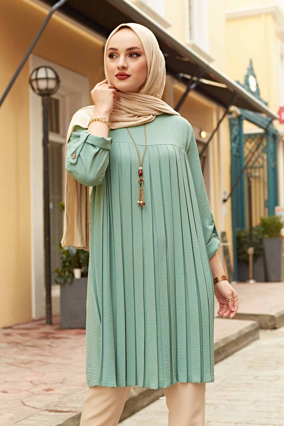 Muslim Woman Pleated Tunic Long Sleeve Muslim Tops Women Abaya Dubai Vintage Blouse Plaid Spring Autumn Warm Shirt Clothes Ladie