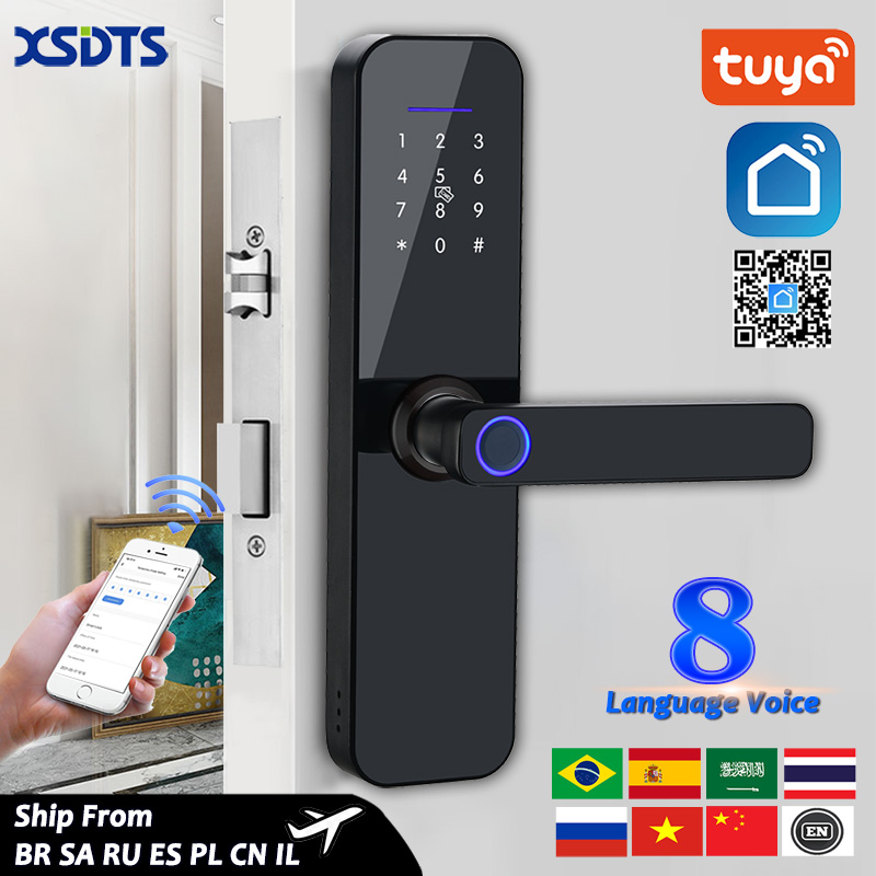 Tuya Wifi Electronic Smart Door Lock With Biometric Fingerprint / Smart Card / Password / Key Unlock/ USB Emergency Charge