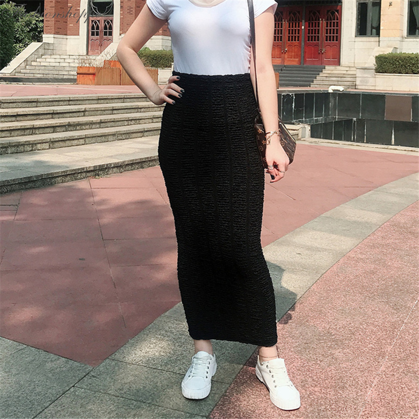 Abaya Muslim Skirt Women Pleated Skirt Stretch Maxi Pencil Middle East Bodycon High Waist Sheath Long Skirt Islamic Slim Skirts