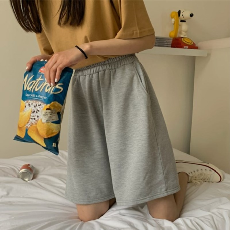  Summer Shorts Women Elasticity Lovely Girls  Style Sweet Students Harajuku Simple Pure Gray Oversize Trousers Female