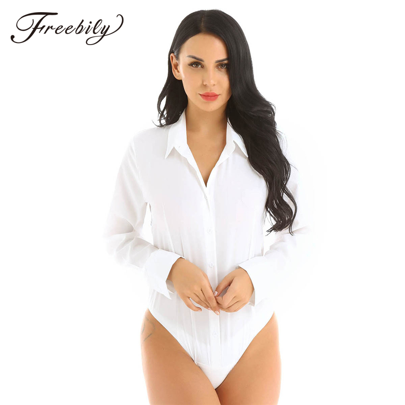 Office Lady Work White Bodysuit Woman Long Sleeve OL Shirt Bodysuit Women's Clothing Lady Turn Down Collar Tops Body Blouse Suit