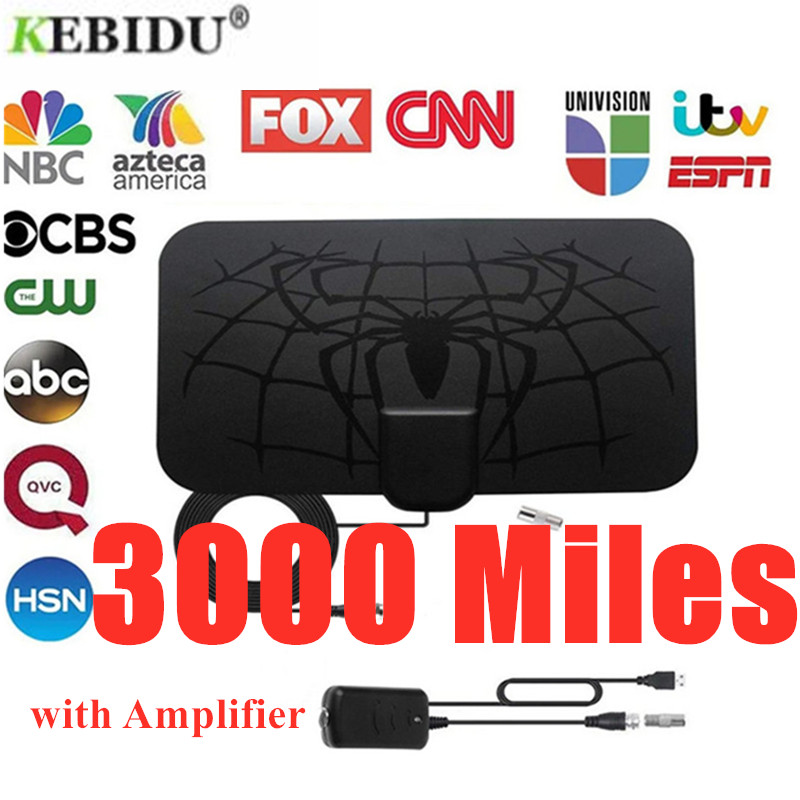 Kebidumei TV Antenna  4K 8K 25DB High Gain HD TV DTV Box Digital  EU Plug 3000 Miles Booster Active Indoor Aerial Flat Design