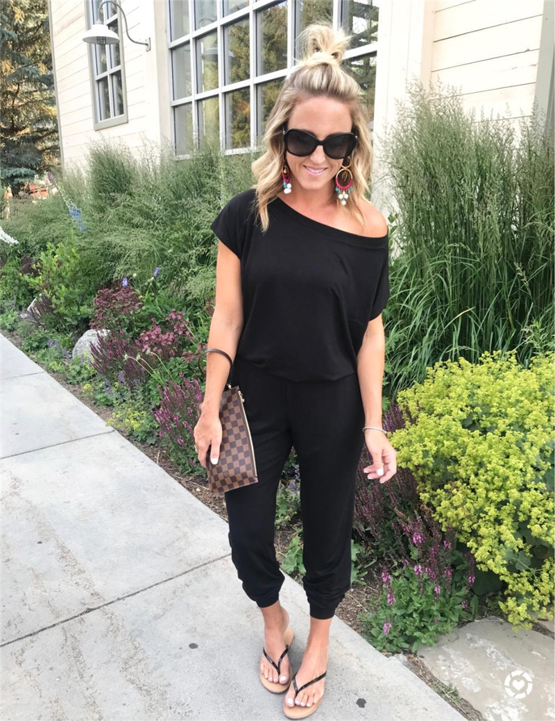 Solid Casual Sexy Off Shoulder Short Sleeve Jumpsuits Arrival Women Summer  Slim Elegant Long Rompers Female XL