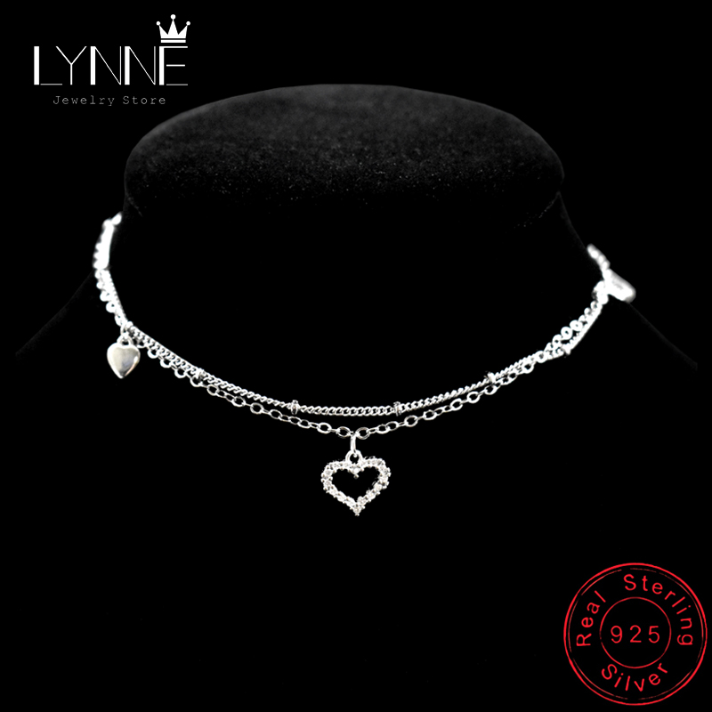  925 Sterling Silver Heart Rhinestone CZ Pendant Double Layer Anklets Women Jewelry Summer Zircon Foot Chain Bracelet