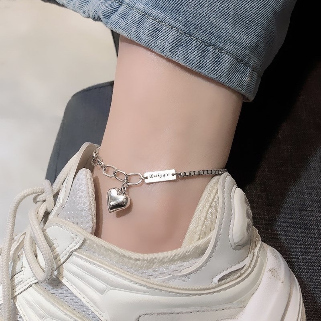 S925 Sterling Silver  Love Anklet Female Version Sexy Simple  Personality Cold Wind Jewelry 3