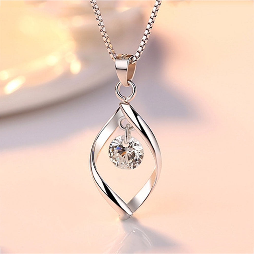 925 Sterling Silver Women Necklaces Pendant  Drop Shape High  Zircon Clavicle Chain Jewelry Gift