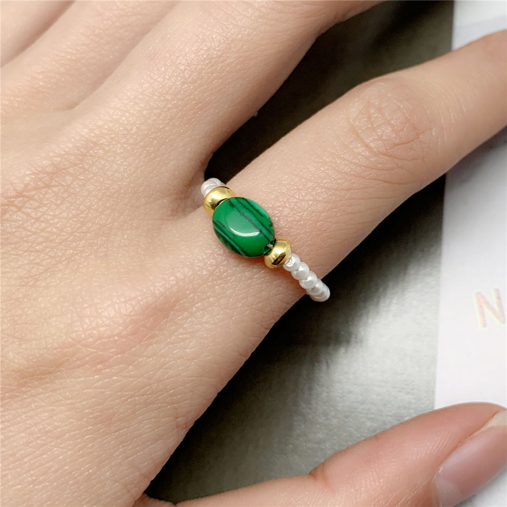 Morebetter 2mm Simulated Pearl Wedding Rings for Women  Handmade Jewelry Tigereye Malachite Ring Natural Stone Gifts