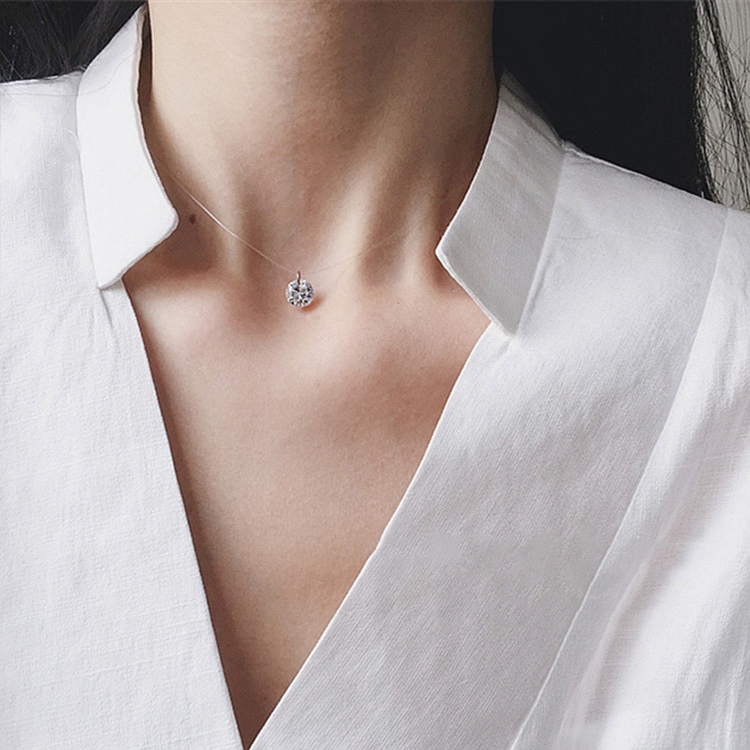  Square Imitation Pearl Crystal Zircon Power Necklaces Invisible Transparent Fishing Line Necklace Women