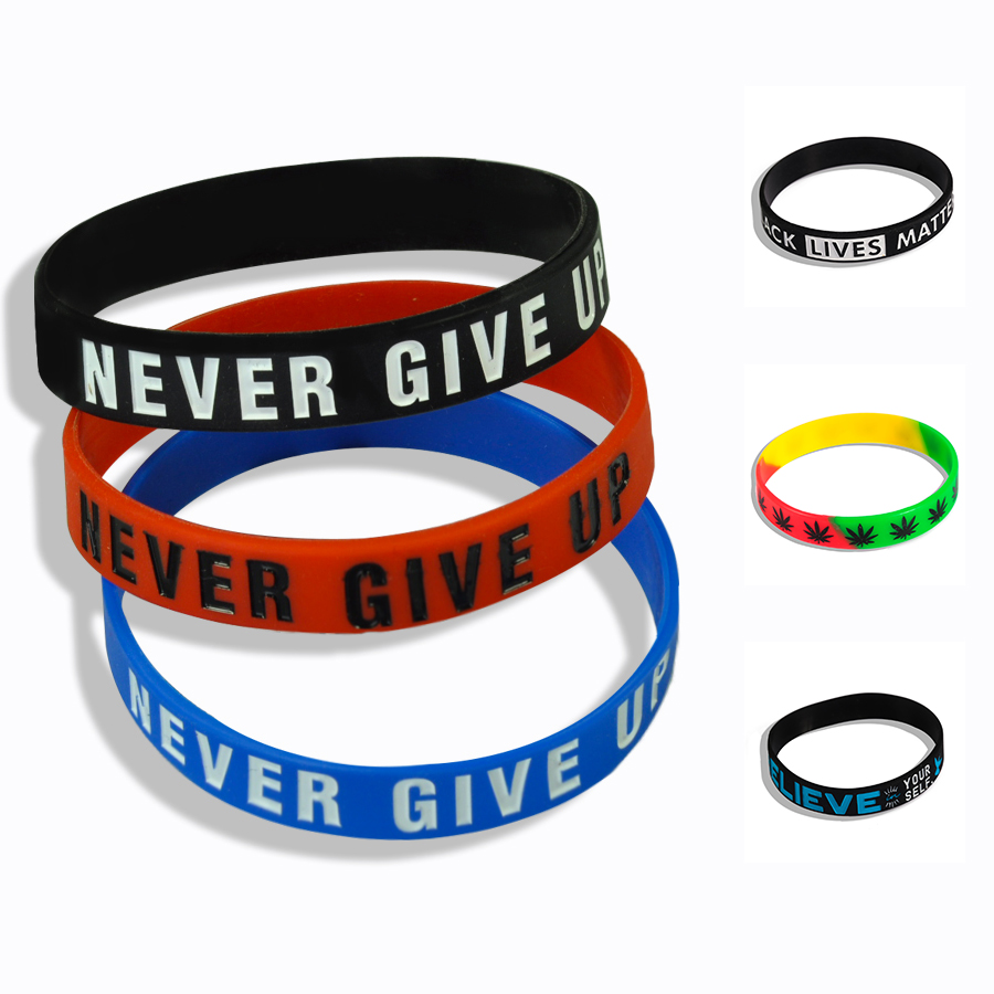  Punk "The Road to Dreams" "Never Give Up" Inspirational Silicone Rubber Bracelet Elastic Band Bracelet Gift