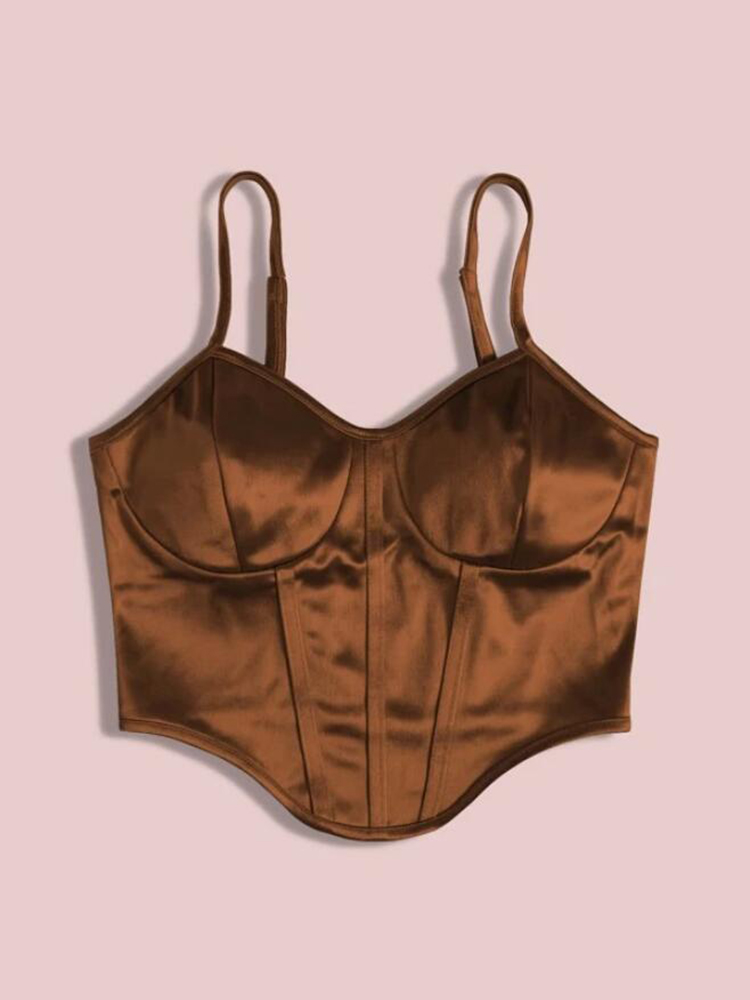 Women Curved Hem Satin Cami Top