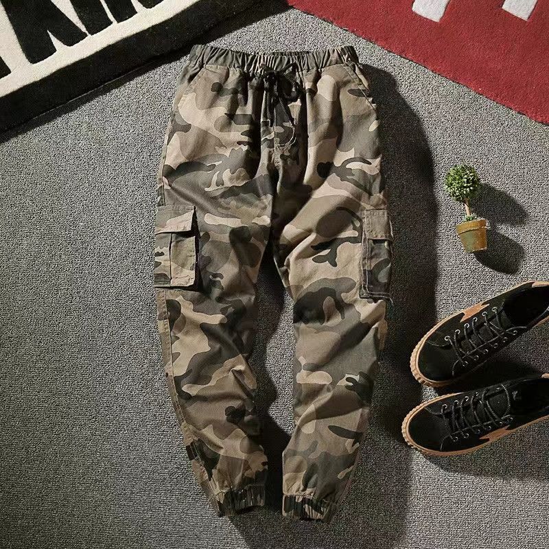 Overalls men's  tide  loose-fitting camouflage large size cotton casual pants wide-leg men's nine-point pants