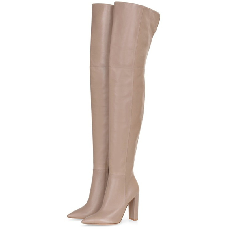 Thigh High Boots Women  Winter Boots Apricot Over Knee Boots Women Shoes Sexy High Heels Boots Warm Fur Black Boots