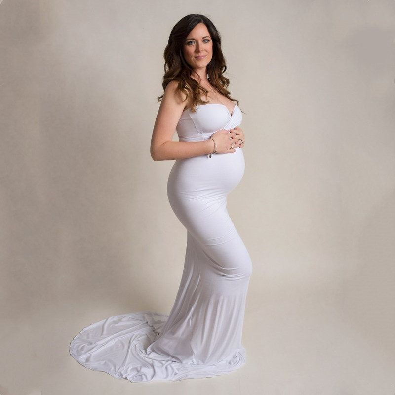 Sexy Maternity Pography Dress Stretchy Jersey Off-the-shoulder Pregnant Woman Mermaid Long Tailed Dresses For Po Shoot