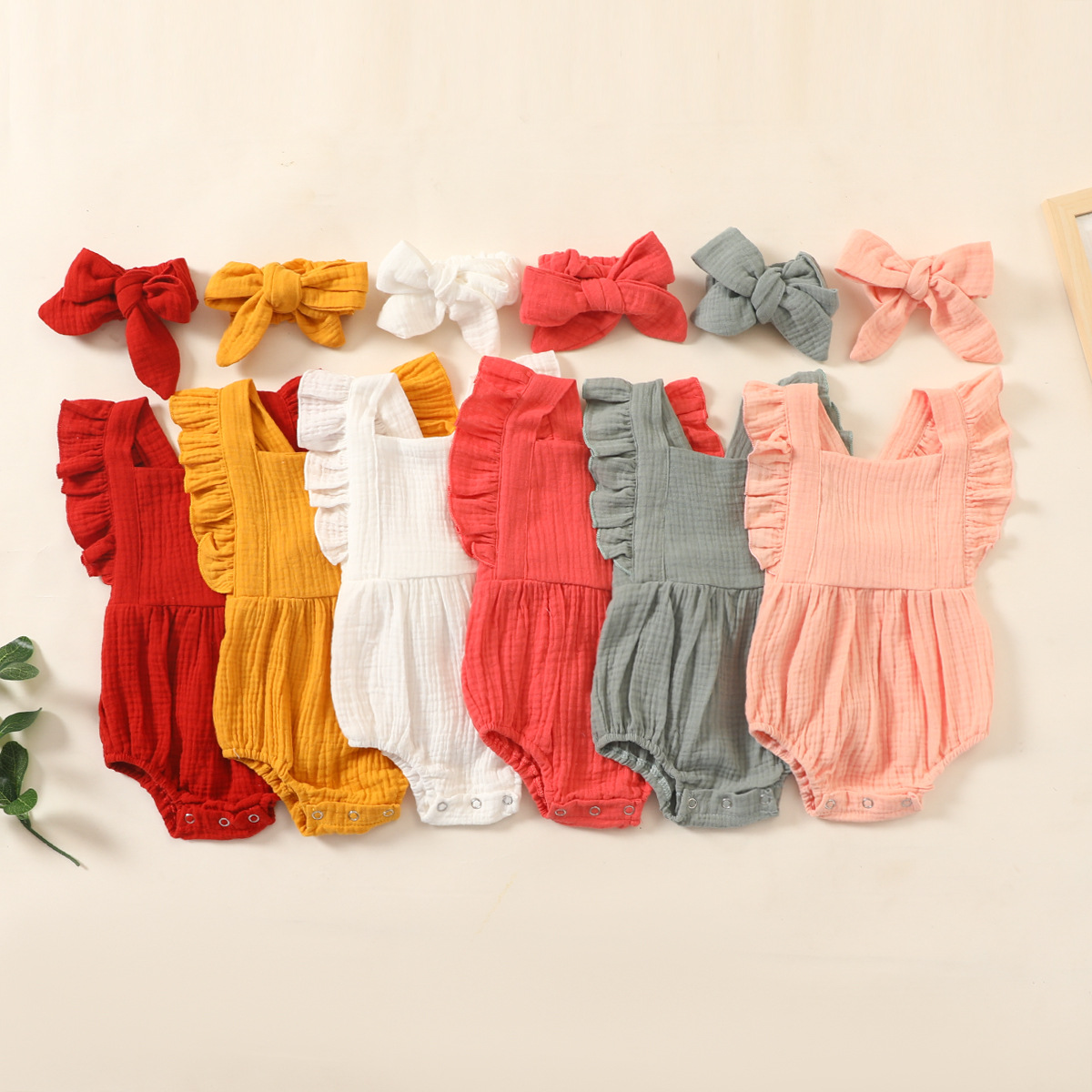 Summer Newborn Infant Baby Girls Romper + Headband Muslin Sleeveless Rompers Kids Onepiece  Baby Clothing