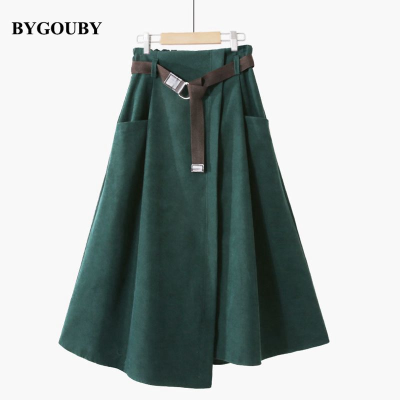 BYGOUBY Iregular Woman Skirts Buckle Belt Women  Arrival Midi Skirt Vintage Autumn Spring Harajuku Casual Ladies Clothes