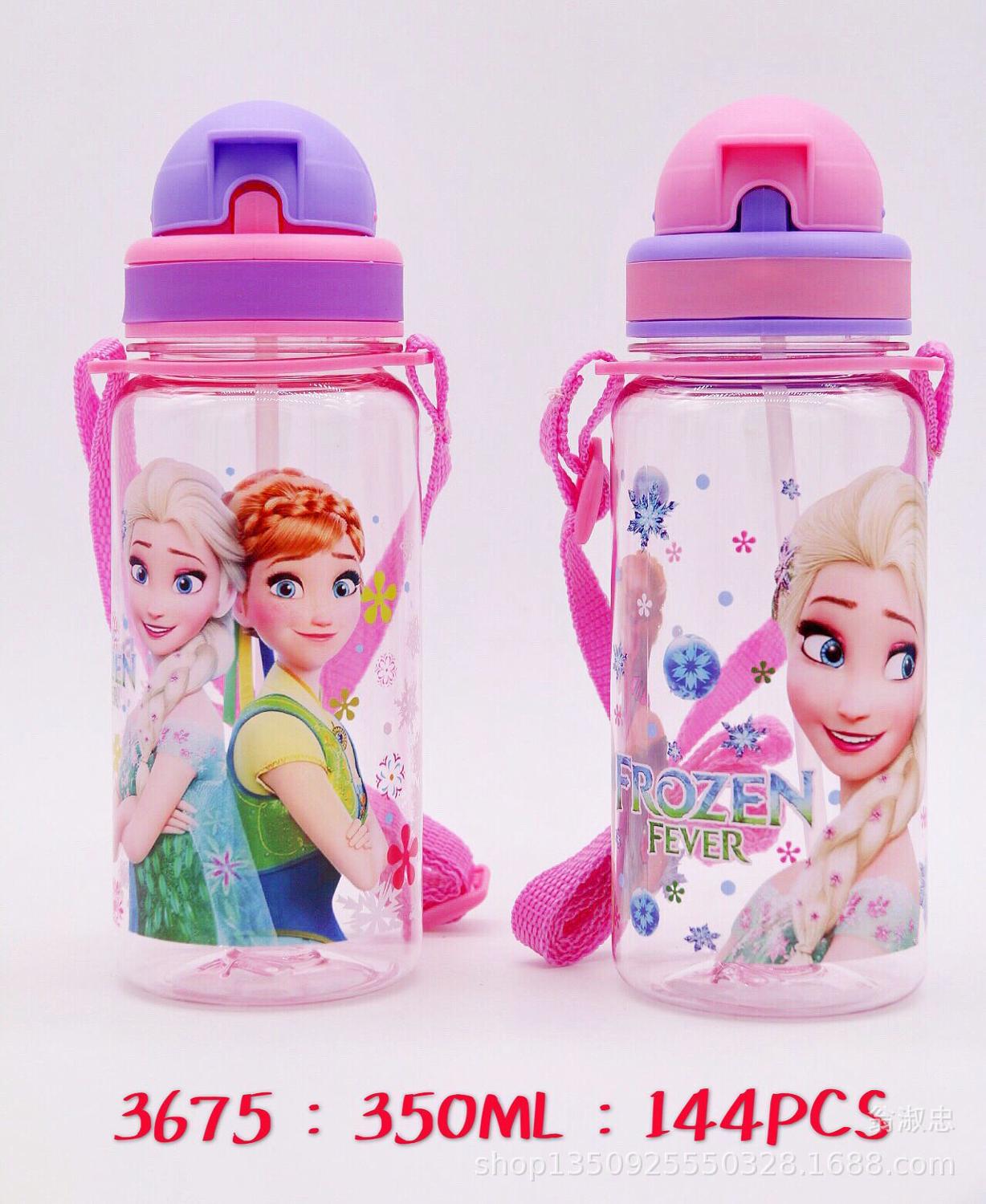 1pcs 350ml Frozen Disney princess Cartoon Mickey doll straw Lanyard cup water kettle girl boy children water bottle Elsa cup
