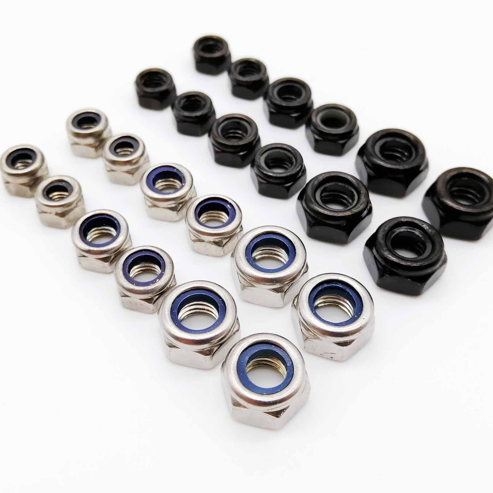 2/5/10/25pc M2 M2.5 M3 M3.5 M4 M5 M6 M8 M10 M12 M14 M16 304 Stainless Steel Black Hex Nylon Insert Lock Nut Self-locking Locknut