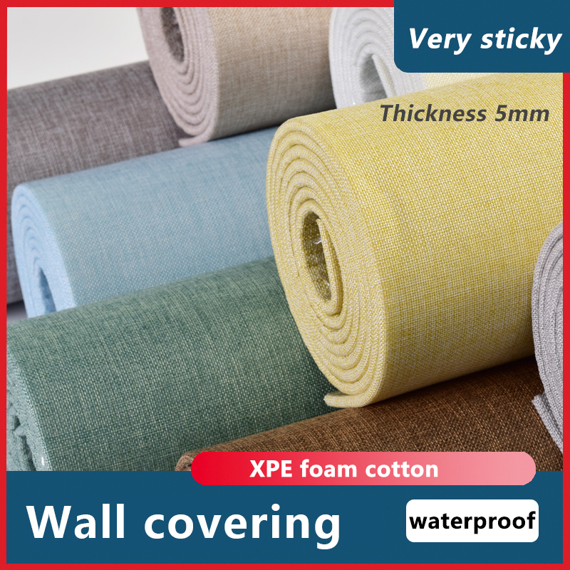 Thickened Self-Adhesive 3D Wall Covering Waterproof Soundproof Linen Wall Stickers Bedroom Living Room Home Decoration