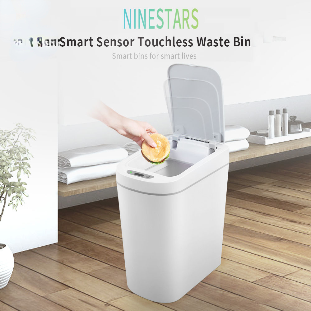 NINESTARS Smart Trash Can Motion Sensor Auto Sealing LED Induction Cover Trash 7L Home Ashcan Bins 