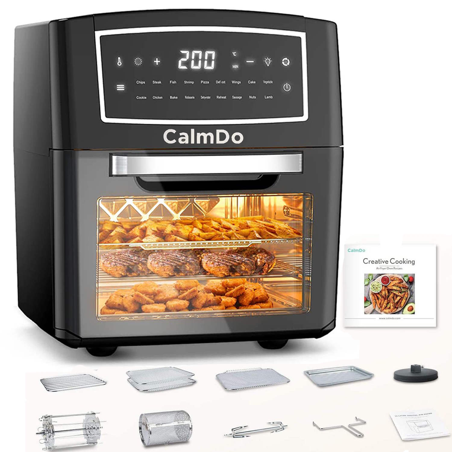 CalmDo Kitchen Air Fryer Oven 12L Olil-Free Fryer with 18 Programs Keep Warm Function Touch Screen Smart Air Fryer Oven