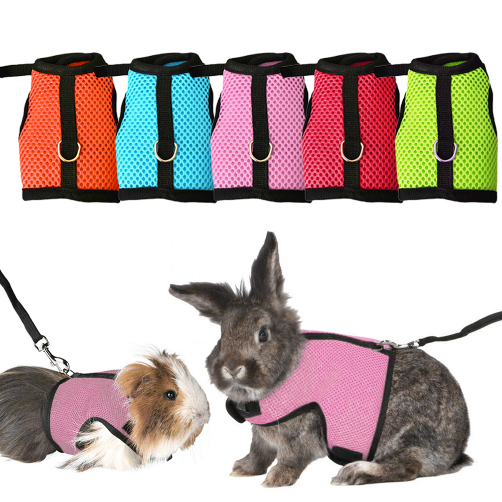 Portable Small Pet Accessories Rabbit Harnesses Vest Leashes Set Soft Mesh Harness with Leash Small Animal Guinea Pig Hamsters