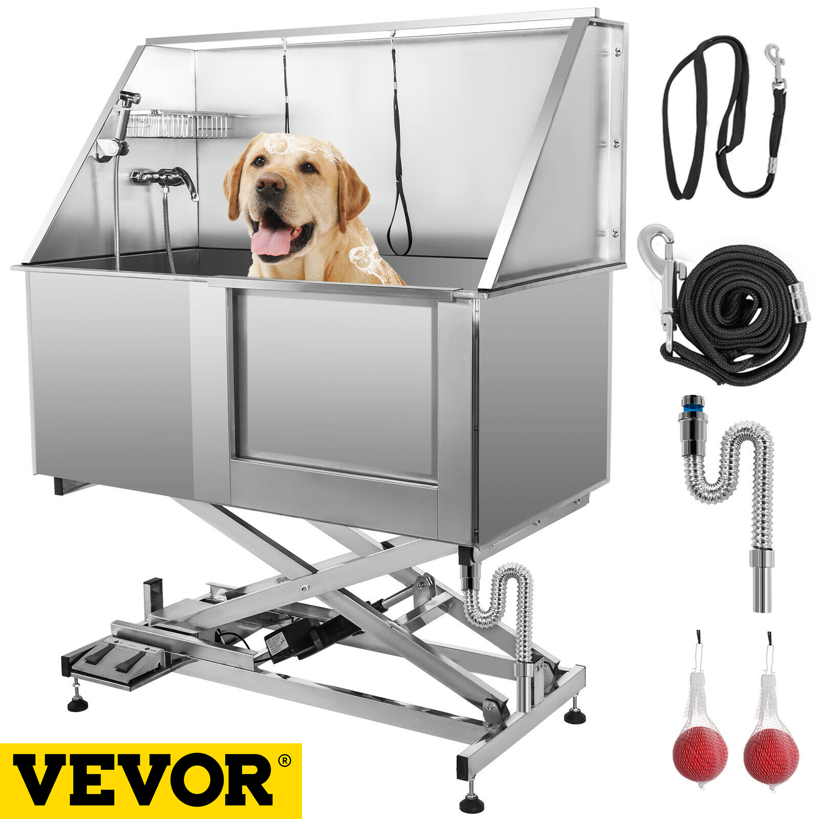 VEVOR 50 Inch Electric Pet Dog Grooming Tub With High Pressure Sprayer Stainless Steel Electric Lift Height Dog Wash Bath Tub