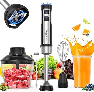 Immersion Blender Handheld, Electric Hand Blender Max 1000W, 5 in 1 Immersion Blender with 21 Speed & Turbo Mode, Beaker, Chopper, Milk Frother, Whisker, Frother, for Soup, Sauce and Food