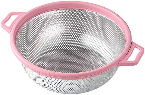 Stainless Steel Colander With Handle and Legs, Large Metal Pink Strainer for Pasta, Spaghetti, Berry, Veggies, Fruits, Noodles, Salads, 5-quart 10.5” Kitchen Mesh Colander, Dishwasher Safe