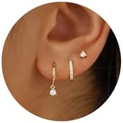 3 Pairs Gold Hoop Earrings Set: Dainty Stud Earrings Trendy Small 14K Gold Plated Hypoallergenic Dangle Cartilage Huggie Hoop Earrings for Women Gold Jewelry for Women Gifts