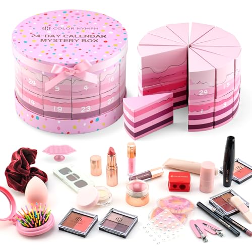 Color Nymph Makeup Advent Calendar 2024, 24 Days Advent Calendar Christmas New Year Makeup Gift Sets for Beauty Cosmetic Starter Kit For Teens Girlfriend Daughters Surprise Holiday Gift (Pink)