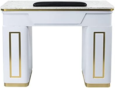 NAPA Manicure Table, Nail Station for Beauty Salon Furniture & Equipment, Marble Top & 1UV Hole, Modern White/Gold
