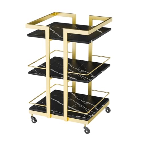 Esthetician Cart with Wheels Utility Salon Rolling Trolley, Black Gold Mobile Storage Organizer for Beauty Spa Cosmetology Massage, Tattoo Manicure Facial Tool Holder Station