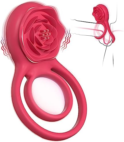 Vibrating Cock Ring with Rose Clitoral Stimulator, Pleasure Penis Ring Vibrator Couples Adult Sex Toys for Men Women, 7 Vibrations Male Couple Sex Toy