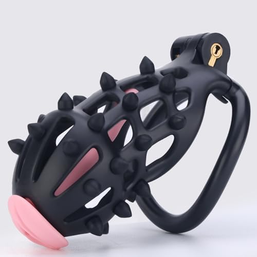 Male Chastity Cage, Large Chastity Device with 5 Sizes Rings and Invisible Lock for Man Penis Exercise Bondage Gear & Accessories Lightweight Adult Sex Toys(5D-Black)