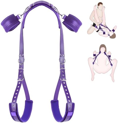 Sex Bondage Restraint BDSM Sex Toys, Neck to Thigh/Ankle Bed Restraints Thigh Sling, Adjustable Open Leg Straps Position SM Game Play Bondage Gear & Accessories for Women Couple Beginner (Purple)