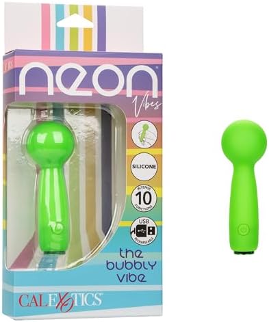 CalExotics Neon Vibes The Bubbly Vibe, 10 Functions Mini Women Vibrator Wand Made with Body Safe Silicone and Fully Waterproof - SE-4403-40-3