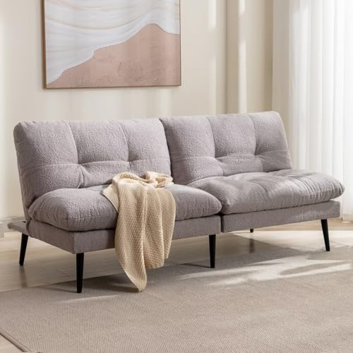 Convertible Futon Sofa Bed, Sleeper Futon Couch Bed Adjustable Backrest Couch Splitback Small Loveseat Modern Sofa for Living Room, Apartment, Bedroom, Office, Grey