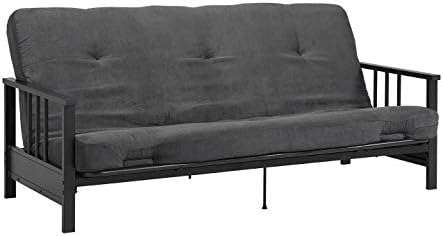 DHP Harlow Metal Arm Futon, Full Size Black Frame with 6" Grey Microfiber Mattress