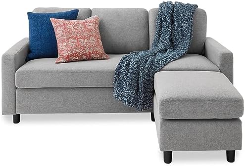 Best Choice Products Upholstered Sectional Sofa for Home, Apartment, Dorm, Bonus Room, Compact Spaces w/Chaise Lounge, 3-Seat, L-Shape Design, Reversible Ottoman Bench, 680lb Capacity - Light Gray