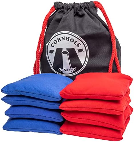 GoSports Official Regulation Cornhole Bean Bags Set of 8 – for Competitive Cornhole Games - All Weather - American Stars and Stripes or Red and Blue