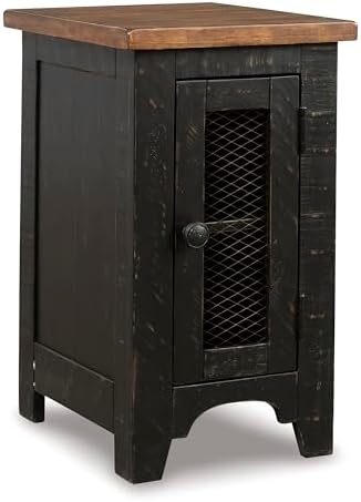 Signature Design by Ashley Valebeck Rustic Farmhouse Chair Side End Table with Cabinet Door, Distressed Black
