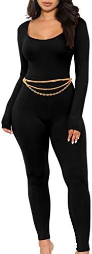 GOKATOSAU Women's Sexy Long Sleeve Bodycon Solid Outfits Club Rompers Jumpsuits