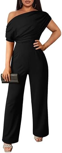 YMDUCH Women's Casual Sleeveless Off Shoulder Wide Leg Long Pant Jumpsuits
